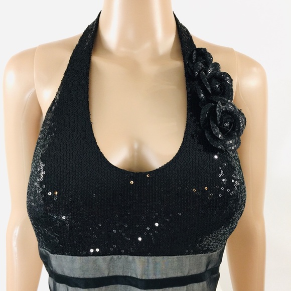 Carmen Marc Volvo Collection Silk Sequined Halter Neck Cocktail Dress - Picture 4 of 7